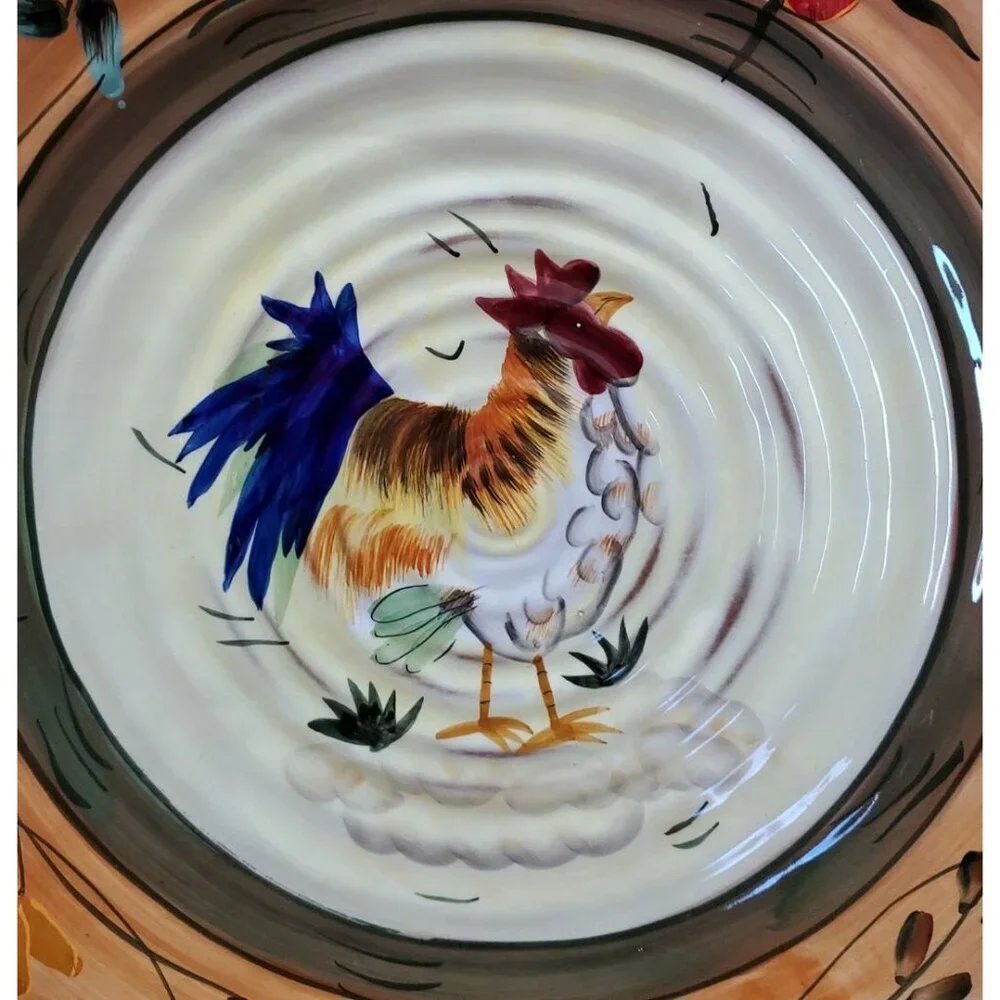 Hand Painted Large Dinner Plate Rooster Platter Farm House